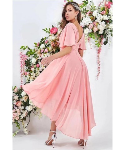 High Low Bridesmaid Dresses for Women V Neck Pleated Ruffle Sleeve Formal Evening Gown Mint Green $24.74 Dresses