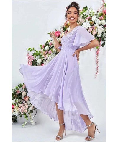 High Low Bridesmaid Dresses for Women V Neck Pleated Ruffle Sleeve Formal Evening Gown Mint Green $24.74 Dresses