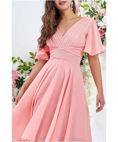 High Low Bridesmaid Dresses for Women V Neck Pleated Ruffle Sleeve Formal Evening Gown Mint Green $24.74 Dresses