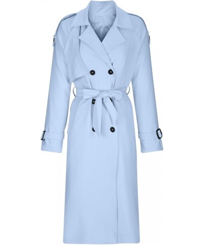 Plus Size Trench Coats for Women Double Breasted Lapel Wool Blend Mid Long Pea Trench Solid Grace Windproof Overcoats 02-sky ...