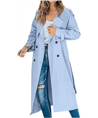 Plus Size Trench Coats for Women Double Breasted Lapel Wool Blend Mid Long Pea Trench Solid Grace Windproof Overcoats 02-sky ...