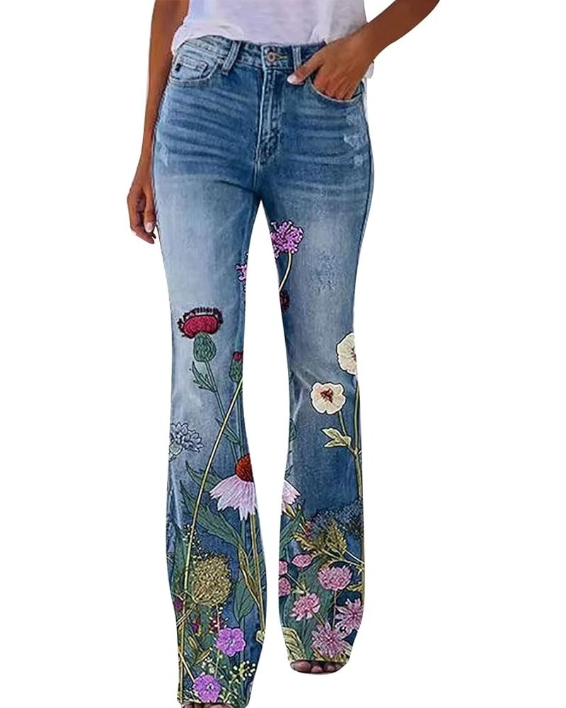 Women's Long Printed Casual Multiple Choice Micro Flared Pants Cotton Comfortable Loose Wide Leg Jeans (C-G, M) Medium B-n $2...