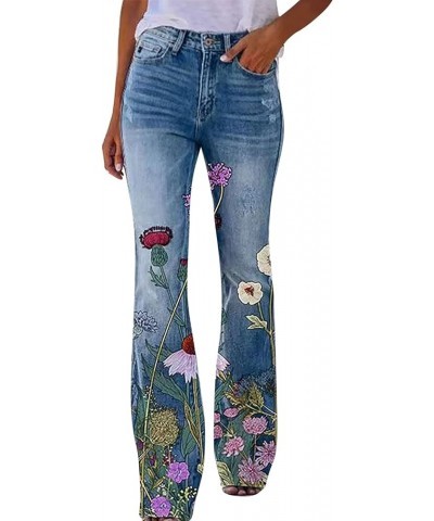 Women's Long Printed Casual Multiple Choice Micro Flared Pants Cotton Comfortable Loose Wide Leg Jeans (C-G, M) Medium B-n $2...