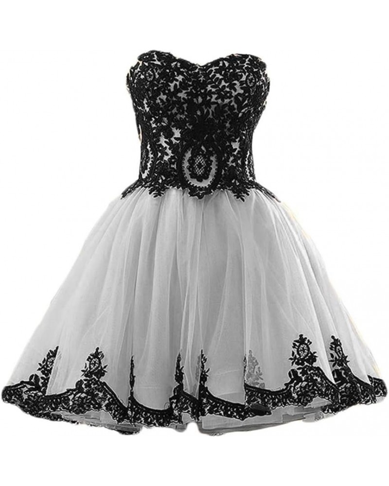 Women's Sweetheart Appliques Short Prom Dress Tulle Homecoming Cocktail Dresses Silver $24.40 Dresses