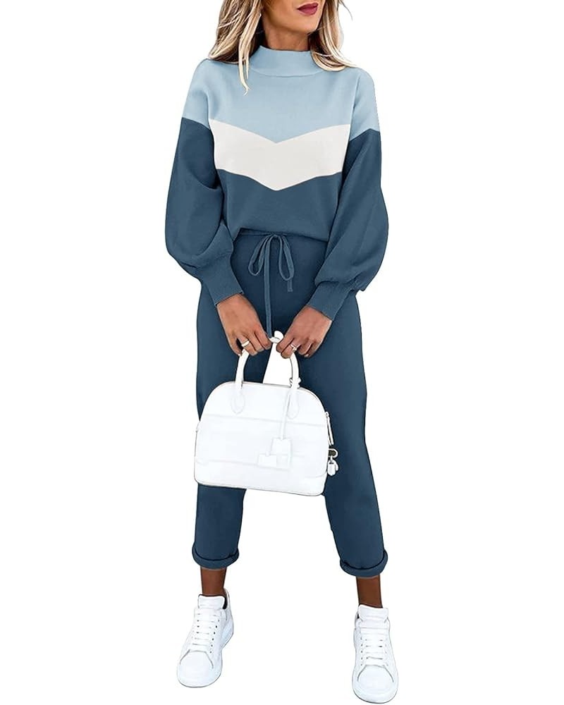 Women's 2 Piece Lounge Sets Outfits Long Sleeve Sweatshirt and Sweatpants Sweatsuit Pj-blue $23.02 Activewear