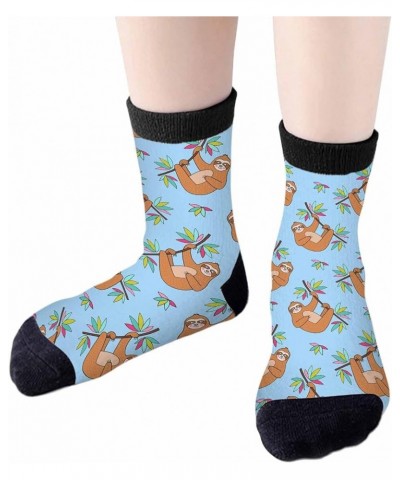 Crew Socks for Woman Size 6-8 Tropical Wildlife Bright Teal Girls Socks Cute Sloth $6.50 Activewear