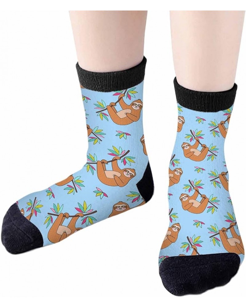 Crew Socks for Woman Size 6-8 Tropical Wildlife Bright Teal Girls Socks Cute Sloth $6.50 Activewear