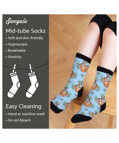 Crew Socks for Woman Size 6-8 Tropical Wildlife Bright Teal Girls Socks Cute Sloth $6.50 Activewear