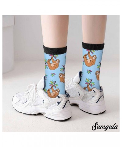 Crew Socks for Woman Size 6-8 Tropical Wildlife Bright Teal Girls Socks Cute Sloth $6.50 Activewear