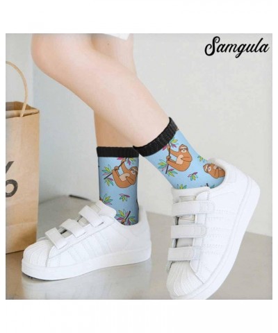 Crew Socks for Woman Size 6-8 Tropical Wildlife Bright Teal Girls Socks Cute Sloth $6.50 Activewear