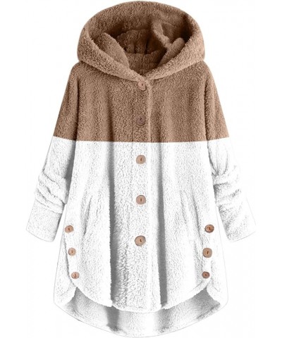 Sherpa Pullover Fuzzy Fleece Hoodies for Women Warm Winter Plus Size Cute Button Hooded Sweatshirt Tops Teddy 2-khaki $12.95 ...