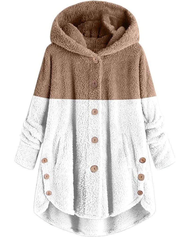 Sherpa Pullover Fuzzy Fleece Hoodies for Women Warm Winter Plus Size Cute Button Hooded Sweatshirt Tops Teddy 2-khaki $12.95 ...