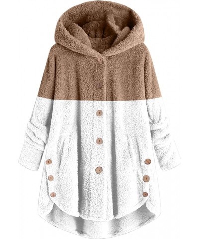 Sherpa Pullover Fuzzy Fleece Hoodies for Women Warm Winter Plus Size Cute Button Hooded Sweatshirt Tops Teddy 2-khaki $12.95 ...