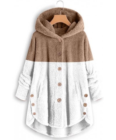 Sherpa Pullover Fuzzy Fleece Hoodies for Women Warm Winter Plus Size Cute Button Hooded Sweatshirt Tops Teddy 2-khaki $12.95 ...