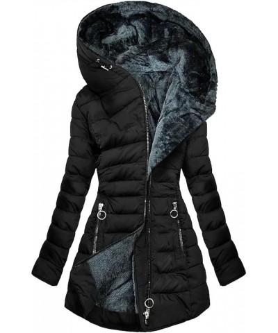 Women's Thicken Fleece Lined Parka Long Sleeve Fashion Winter Coat Casual Mid-Length Warm Jacket with Pockets 01 Black $17.10...