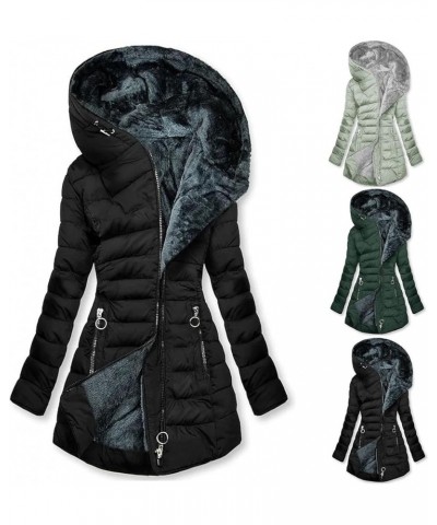 Women's Thicken Fleece Lined Parka Long Sleeve Fashion Winter Coat Casual Mid-Length Warm Jacket with Pockets 01 Black $17.10...