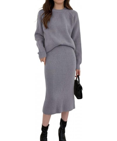 Women's Two Piece Sweater Skirt Sets Knit Sweater Top Bodycon Skirt 2 Piece Outfits Grey $18.92 Sweaters