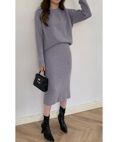 Women's Two Piece Sweater Skirt Sets Knit Sweater Top Bodycon Skirt 2 Piece Outfits Grey $18.92 Sweaters