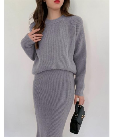 Women's Two Piece Sweater Skirt Sets Knit Sweater Top Bodycon Skirt 2 Piece Outfits Grey $18.92 Sweaters