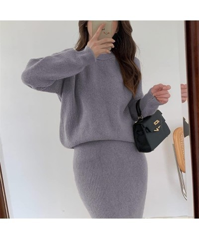 Women's Two Piece Sweater Skirt Sets Knit Sweater Top Bodycon Skirt 2 Piece Outfits Grey $18.92 Sweaters