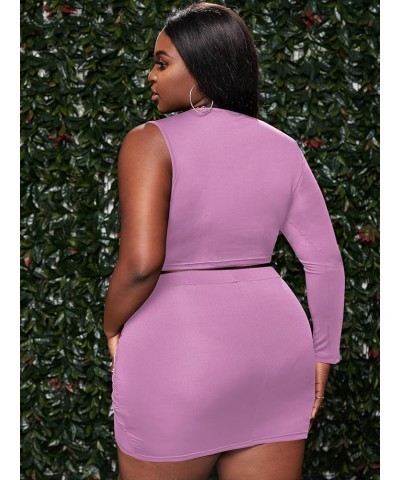 Women's Plus Size Ruched Skirt Set Contrast Mesh Crop Top 2 Piece Outfit Purple $16.28 Suits