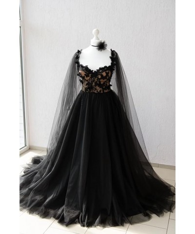 Gorgeous Black Lace Wedding Dresses for Bride Long Sleeve Bridal Gowns with Train Beaded Tulle Wedding Gowns for Women H-blac...