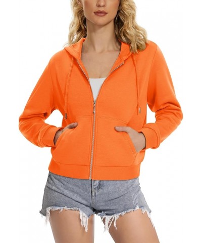 Women's Full Zip Hoodies Fleece Lined Sweatshirts Crop Tops Long Sleeve Jackets with Pockets Orange $21.83 Hoodies & Sweatshirts