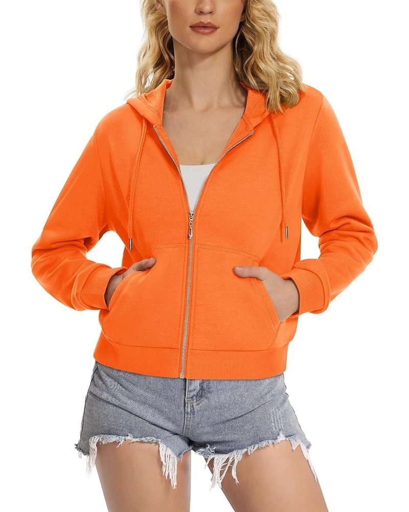 Women's Full Zip Hoodies Fleece Lined Sweatshirts Crop Tops Long Sleeve Jackets with Pockets Orange $21.83 Hoodies & Sweatshirts