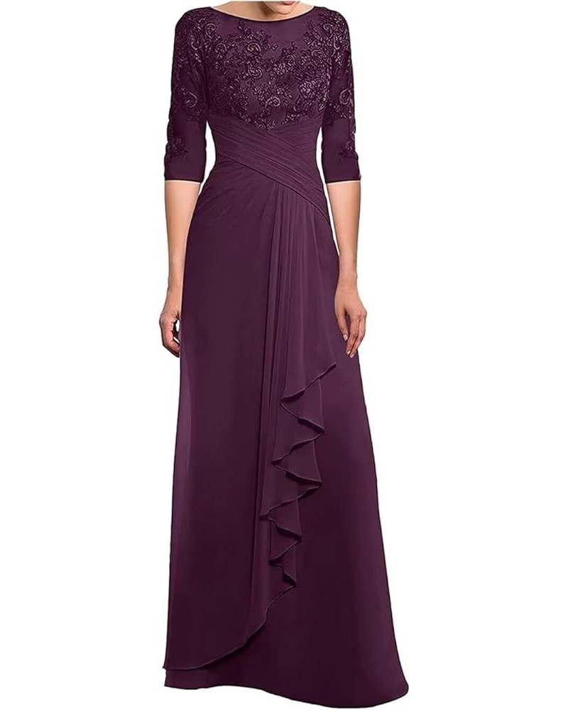 Women's Laces Appliques Mother of The Bride Dresses with Sleeves Long Chiffon Wedding Guest Dresses Plum $30.75 Dresses