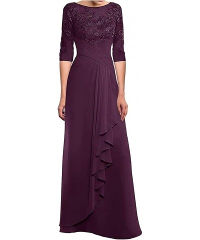 Women's Laces Appliques Mother of The Bride Dresses with Sleeves Long Chiffon Wedding Guest Dresses Plum $30.75 Dresses