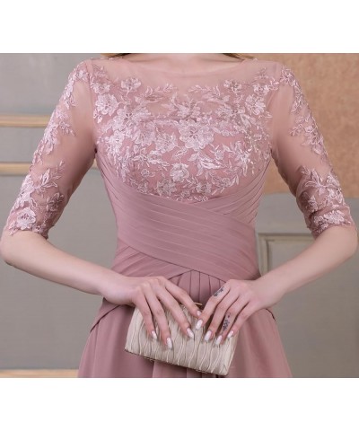 Women's Laces Appliques Mother of The Bride Dresses with Sleeves Long Chiffon Wedding Guest Dresses Plum $30.75 Dresses