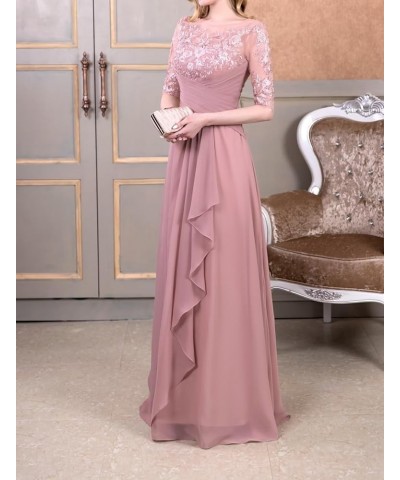 Women's Laces Appliques Mother of The Bride Dresses with Sleeves Long Chiffon Wedding Guest Dresses Plum $30.75 Dresses