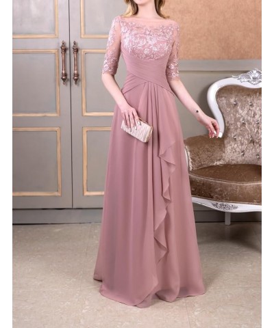 Women's Laces Appliques Mother of The Bride Dresses with Sleeves Long Chiffon Wedding Guest Dresses Plum $30.75 Dresses