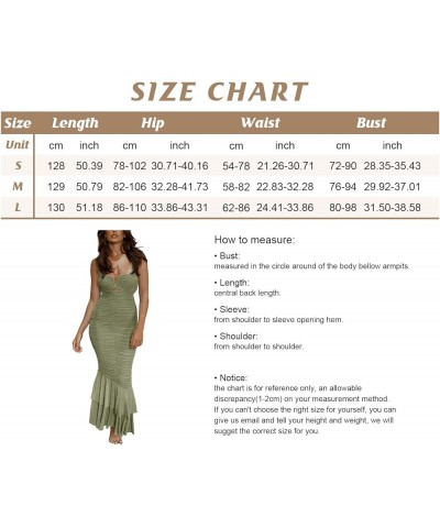 Women's Shoulder Strap Cutout Ruched Bodycon Mermaid Fishtail Maxi Dress for Evening Party Prom Green $18.49 Dresses