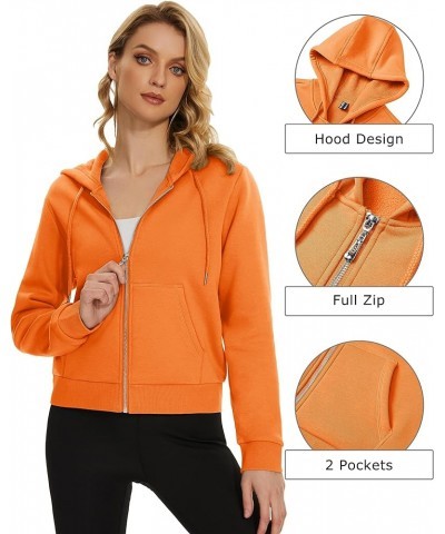 Women's Full Zip Hoodies Fleece Lined Sweatshirts Crop Tops Long Sleeve Jackets with Pockets Orange $21.83 Hoodies & Sweatshirts