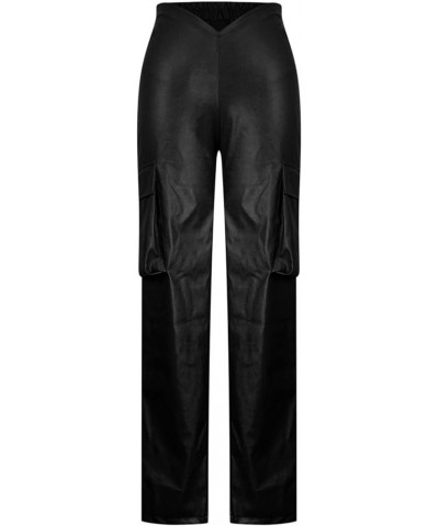 Women's Cargo Pants Sexy PU Leather Tights V Waist Trouser Pants Casual Silm Faux Leather Straight Pants with Pockets Black $...