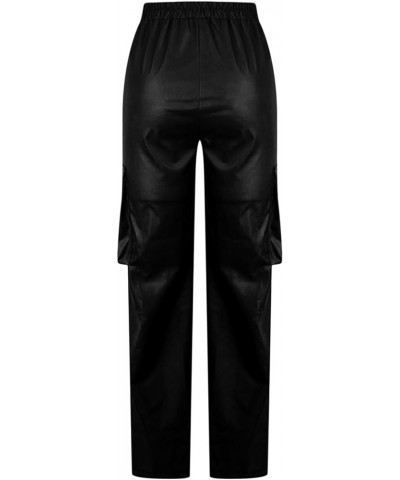 Women's Cargo Pants Sexy PU Leather Tights V Waist Trouser Pants Casual Silm Faux Leather Straight Pants with Pockets Black $...