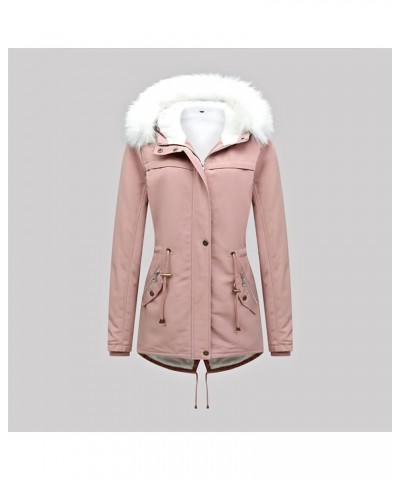 Winter Coat for Women Comfy Outerwear with Fur Hood Thickened Sherpa Lined Warm Jackets Mid Length Zipper Jacket 03 Pink $20....