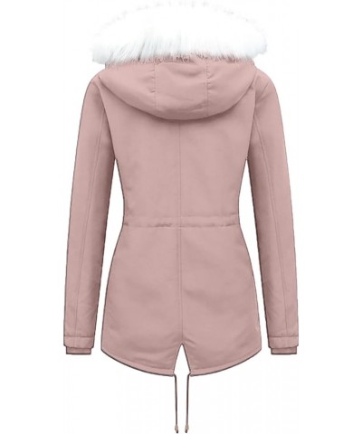 Winter Coat for Women Comfy Outerwear with Fur Hood Thickened Sherpa Lined Warm Jackets Mid Length Zipper Jacket 03 Pink $20....