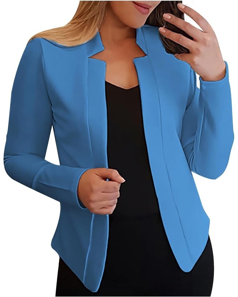 Womens Work Office Blazer Open Front Lightweight Casual Office Suit Jacket Long Sleeve Cardigan Solid Elegant Jackets Blue $2...