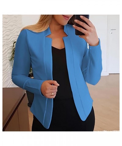 Womens Work Office Blazer Open Front Lightweight Casual Office Suit Jacket Long Sleeve Cardigan Solid Elegant Jackets Blue $2...