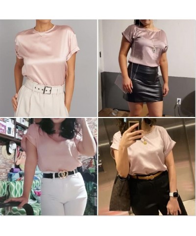 Women's Short Sleeve Pullover Blouses Satin Silk Shirts Casual Loose Elegant Work Tunic Tops A03-misty Rose $15.38 Tops