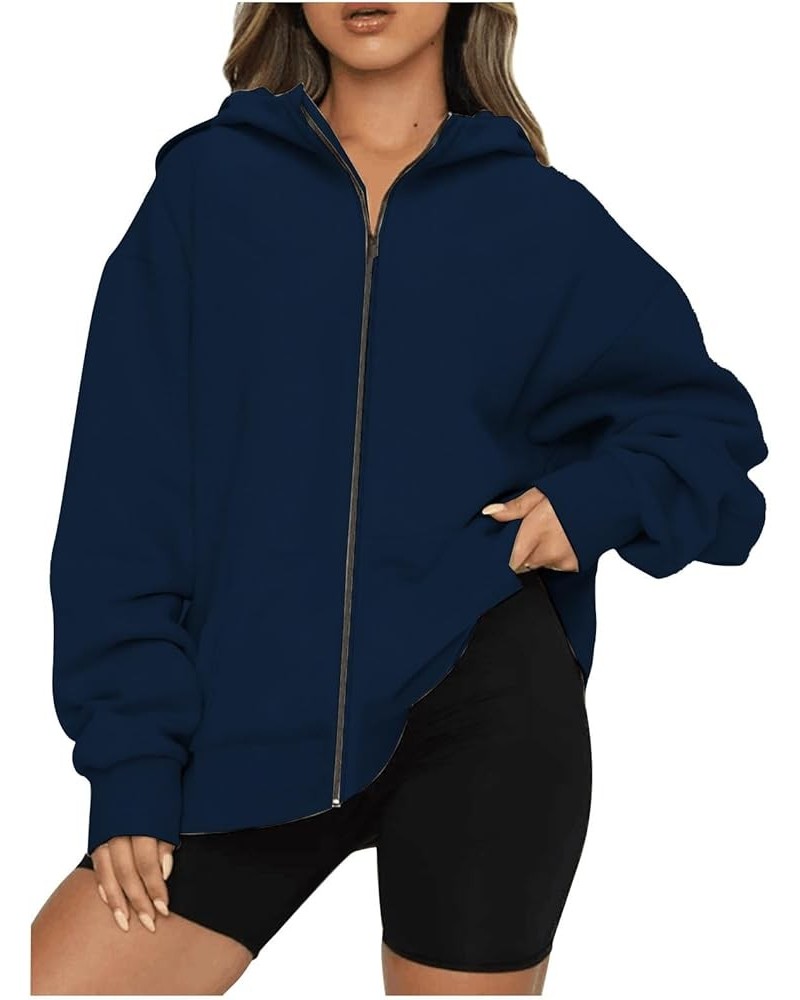 Womens Full Zip Up Fashion Sweatshirts Hoodies 2023 Fashion Long Sleeve Zipper Mock Neck Jackets Fall Winter Outfits Navy $8....