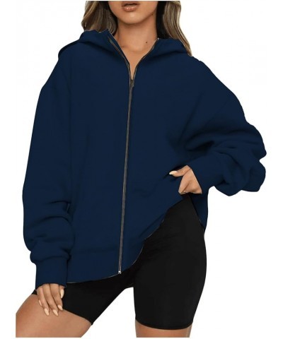 Womens Full Zip Up Fashion Sweatshirts Hoodies 2023 Fashion Long Sleeve Zipper Mock Neck Jackets Fall Winter Outfits Navy $8....