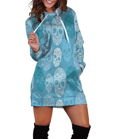 Women's Multicolor All-Over Print Hoodie Dress - 3D Fashion Design, Long Sleeve, Vintage Skull Style 17 $16.45 Dresses