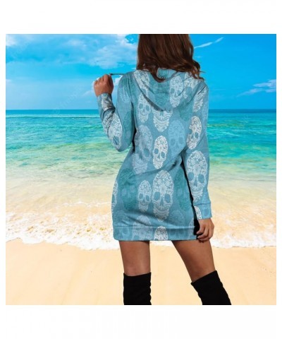 Women's Multicolor All-Over Print Hoodie Dress - 3D Fashion Design, Long Sleeve, Vintage Skull Style 17 $16.45 Dresses