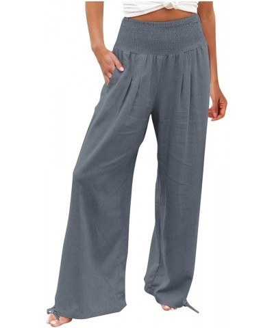 Linen Pants Women Boho Wide Leg High Waisted Palazzo Pants Casual Flowy Drawstring Long Lounge Trousers with Pockets 07 Gray ...