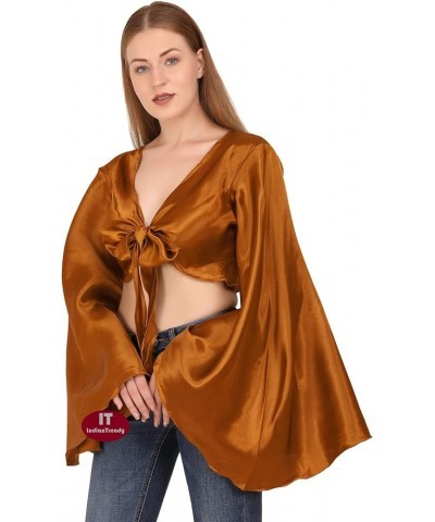 Women's Satin Flair Wrap Tie Top Choli Blouse Belly Dance Gypsy Golden $13.19 Blouses