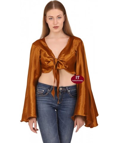 Women's Satin Flair Wrap Tie Top Choli Blouse Belly Dance Gypsy Golden $13.19 Blouses