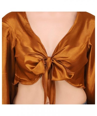 Women's Satin Flair Wrap Tie Top Choli Blouse Belly Dance Gypsy Golden $13.19 Blouses